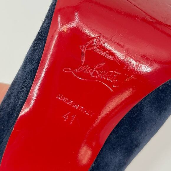 Christian Louboutin | Alminette 100 Veau Velours Marine Navy Suede Pumps 41 / 11 - Picture 6 of 15